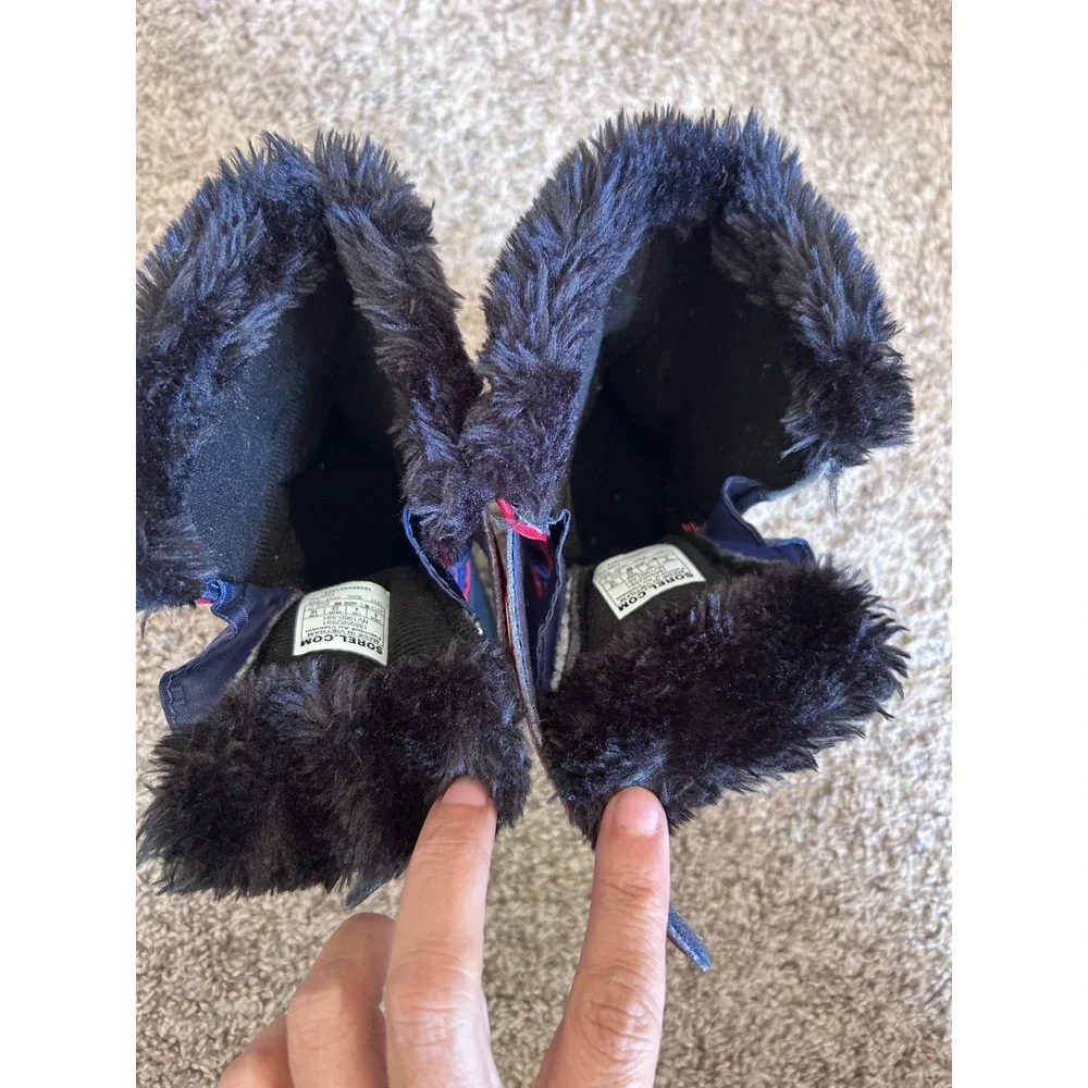 Sorel Snow Commander Snow Boots Logo Blue Red‎ Little Kids SZ 5